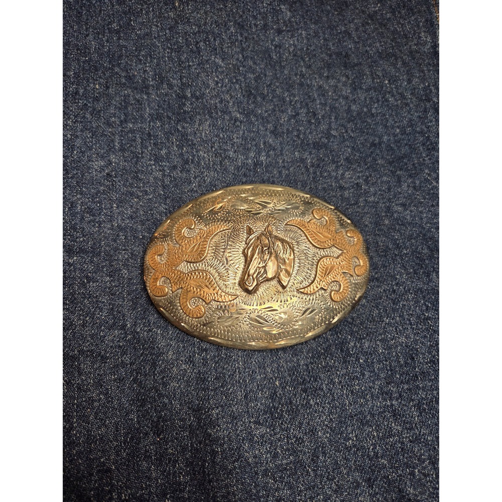 Vintage Nickel Silver Stallion Belt Buckle by Western Flair Co.